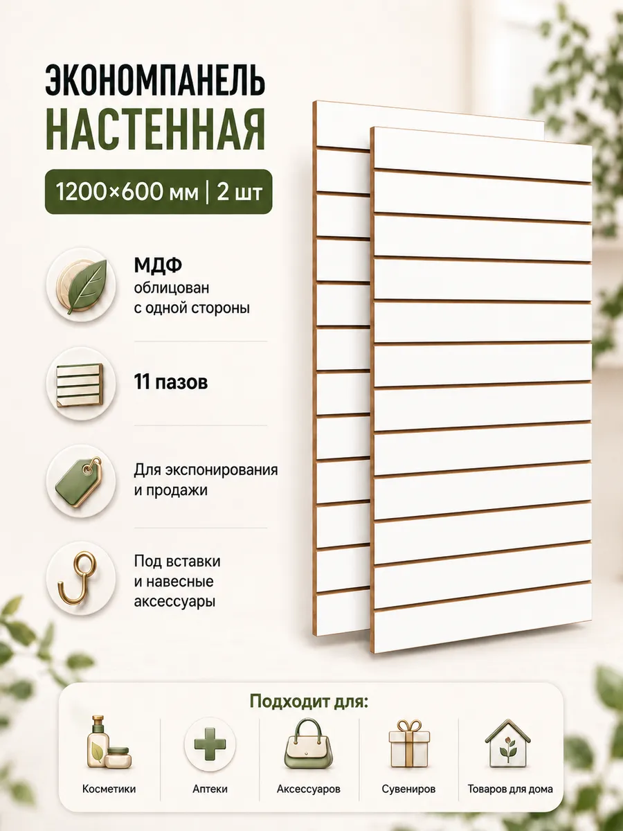 Экономпанель настенная белая 1200х600 мм, 2 шт