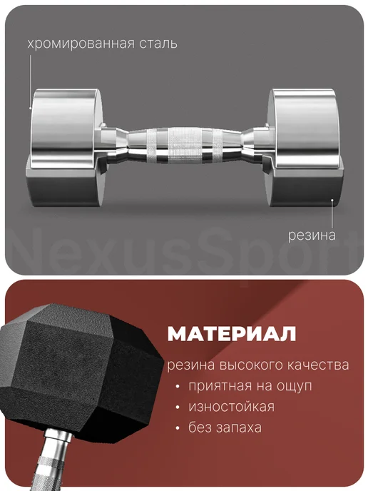 Nexus Sport Гантели 5 кг ×2 обрезиненные гексагон для фитнеса и дома, 3 кг, фото 2
