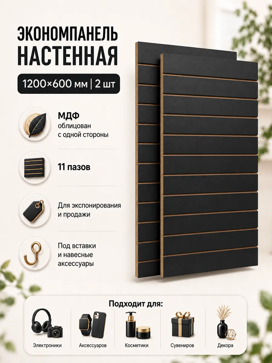 Экономпанель настенная черная 1200х600 мм, 2 шт