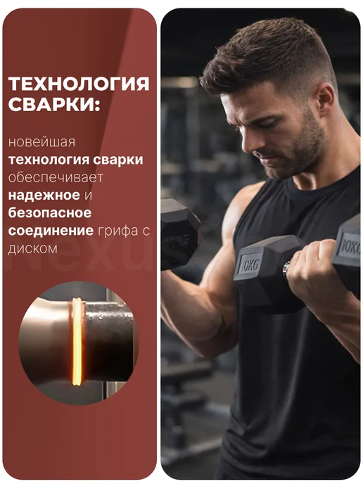 Nexus Sport Неразборные гантели 12,5 кг×2 для тренировок и спорта, 12,5 кг, фото 3