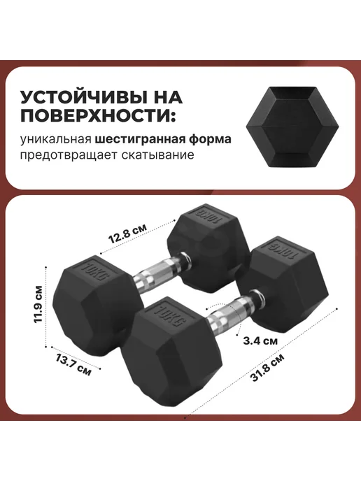 Nexus Sport Неразборные гантели 12,5 кг×2 для тренировок и спорта, 12,5 кг, фото 4