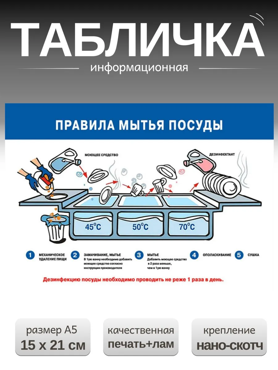 Табличка информационная правила мытья посуды
