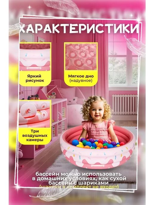 Бассейн надувной, детский, семейный, квадратный, без насоса, розовый, фото 2