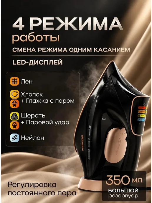 BORSEN Утюг паровой с антипригарным покрытием, желтый, фото 5