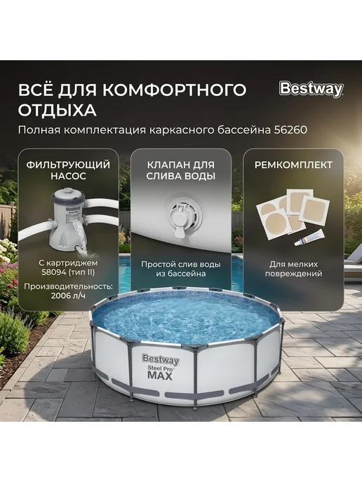 Bestway Каркасный бассейн 56260 56260, белый, фото 6