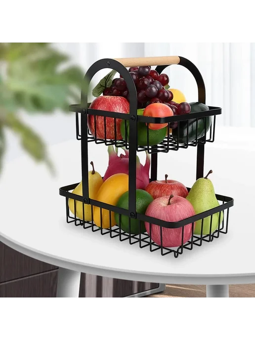 TOP-Store 2-хярусная фруктовница Корзина металлическая, черный, фото 2