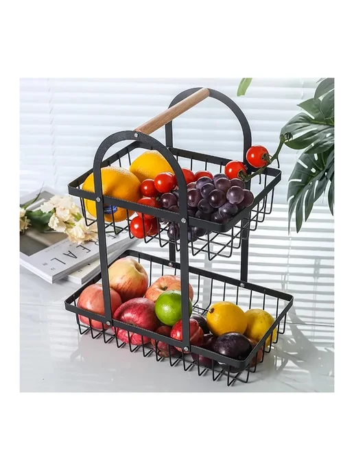 TOP-Store 2-хярусная фруктовница Корзина металлическая, черный, фото 3