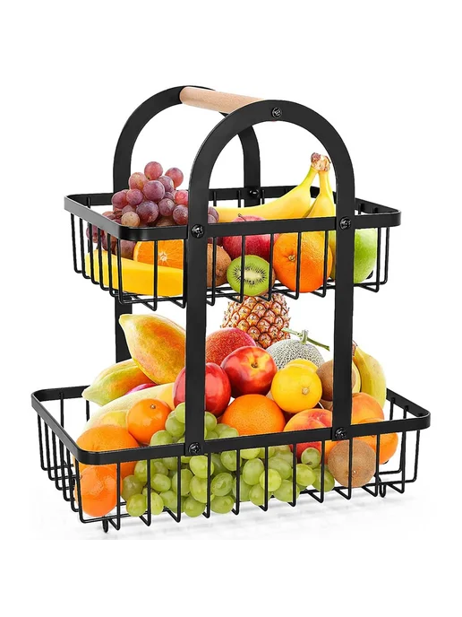 TOP-Store 2-хярусная фруктовница Корзина металлическая, черный, фото 5