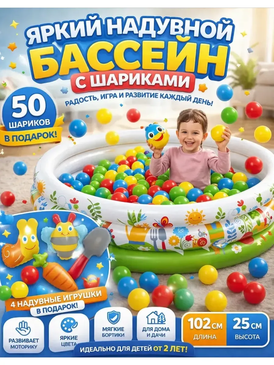 Детский надувной бассейн с шариками
