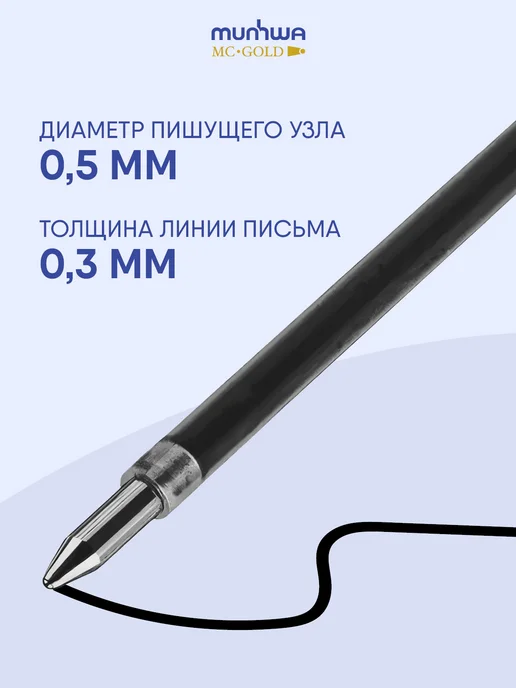 MunHwa Стержень для ручек шариковый синий 0,5мм 12шт Mc Gold, 12 шт, черный, фото 6