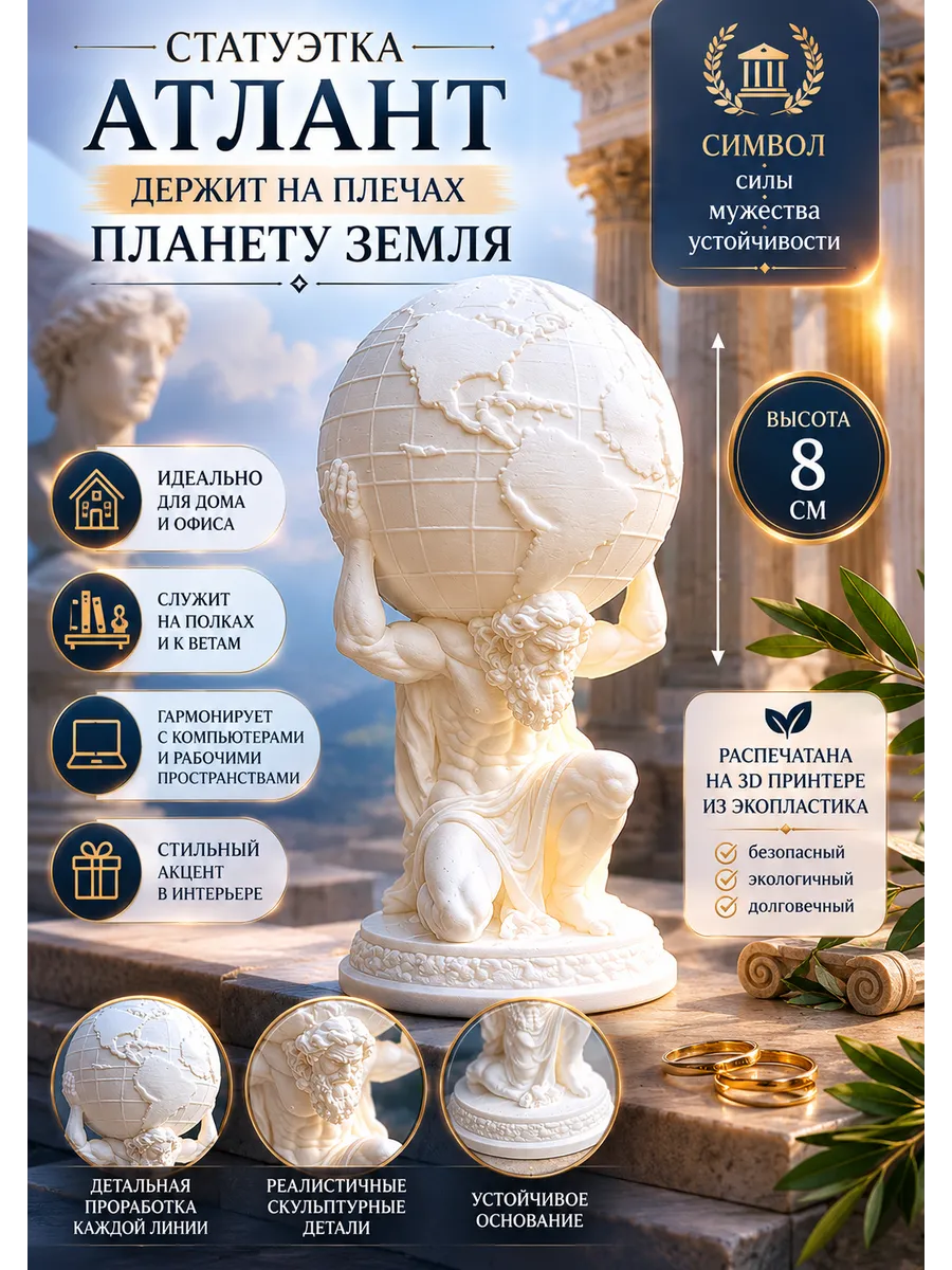 3D Картина Атлант держит планету настольная малая