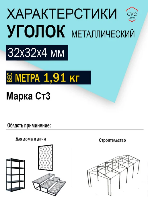 Уголок стальной 32х32х4 - 0,5 метр, 32x32x4, 0,5 м, фото 2