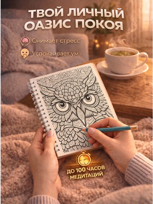 Stickybook Раскраска антистресс взрослая и для девочек, Мандала, вариант, фото 7