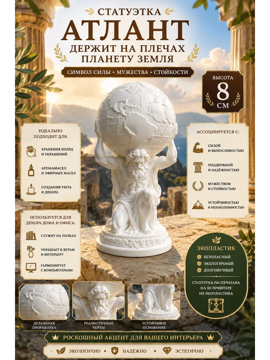 3D Картина Атлант держит планету настольная малая
