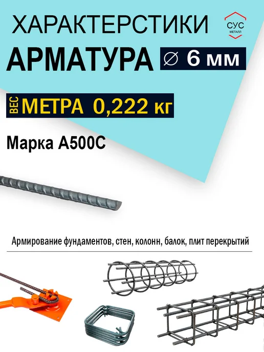 Арматура стальная 6мм А3 А500С длина 1,0 метр, 1 м, фото 2