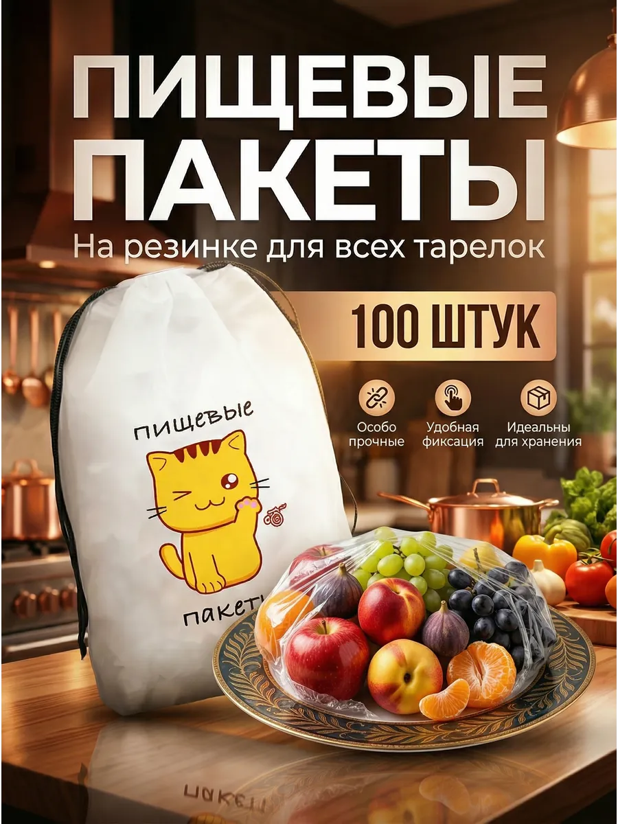 Крышки шапочки пакеты пищевые на резинке для посуды 100.шт