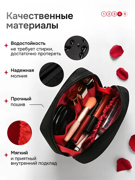 Anelim Маленькая косметичка с отделениями черная женская в сумку, черный, фото 2