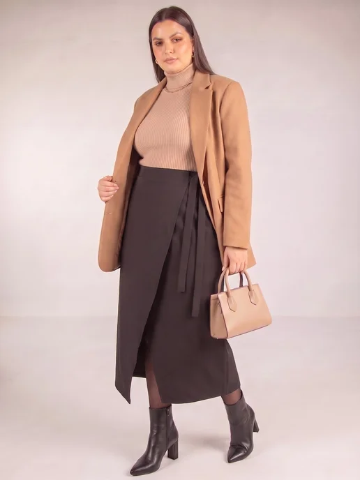 RADISH Юбка миди длинная осенняя Plus Size А-силуэт, черный, фото 2