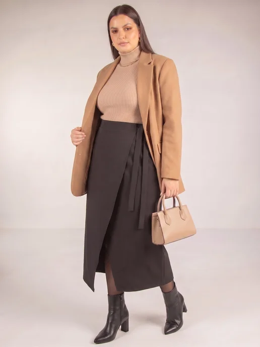 RADISH Юбка миди длинная осенняя Plus Size А-силуэт, черный, фото 3