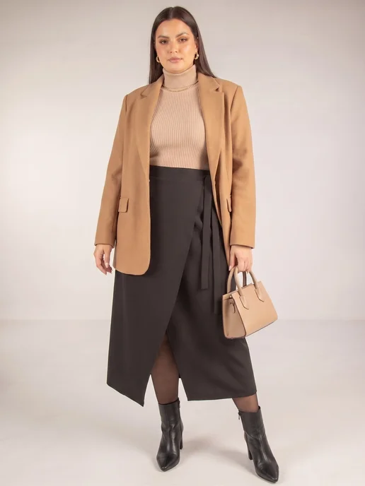 RADISH Юбка миди длинная осенняя Plus Size А-силуэт, черный, фото 4