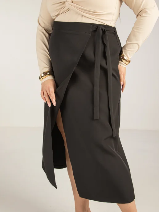 RADISH Юбка миди длинная осенняя Plus Size А-силуэт, черный, фото 7
