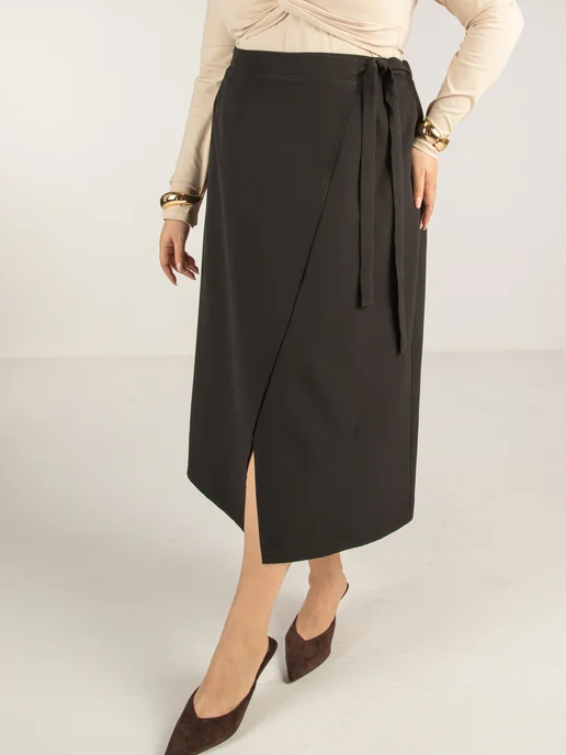 RADISH Юбка миди длинная осенняя Plus Size А-силуэт, черный, фото 8