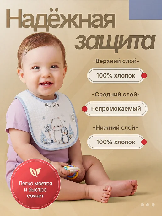 Исемидель Набор слюнявчиков непромокаемые муслиновые, голубой, фото 3