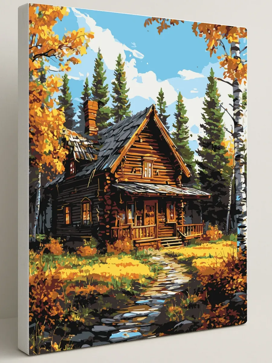 Картина по номерам - Домик сибирской избы — 40×50 см