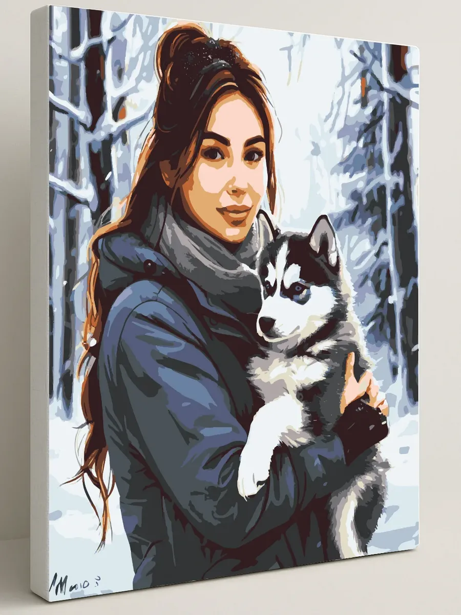 Картина по номерам - Мамочка и малыш хаски — 40×50 см