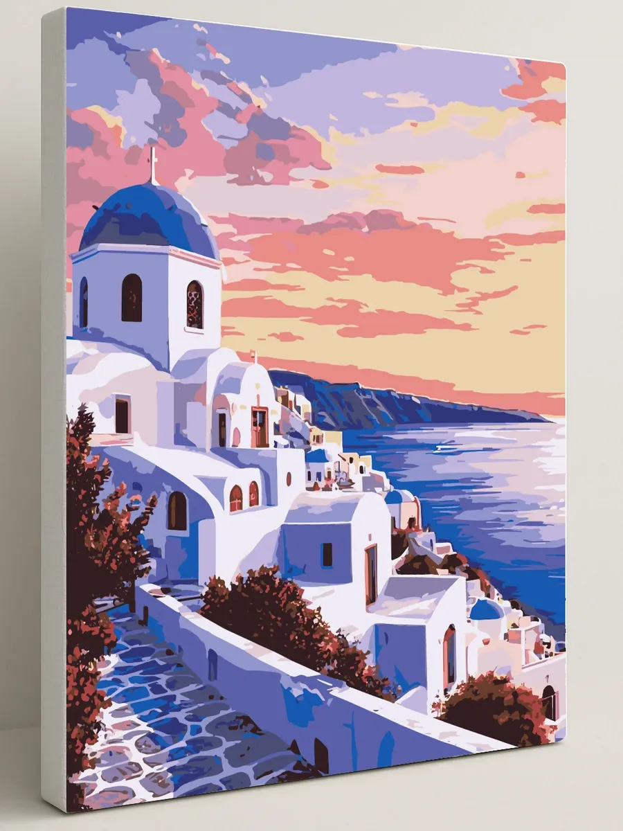 Картина по номерам - Пейзаж Санторини в сумерках — 40×50 см
