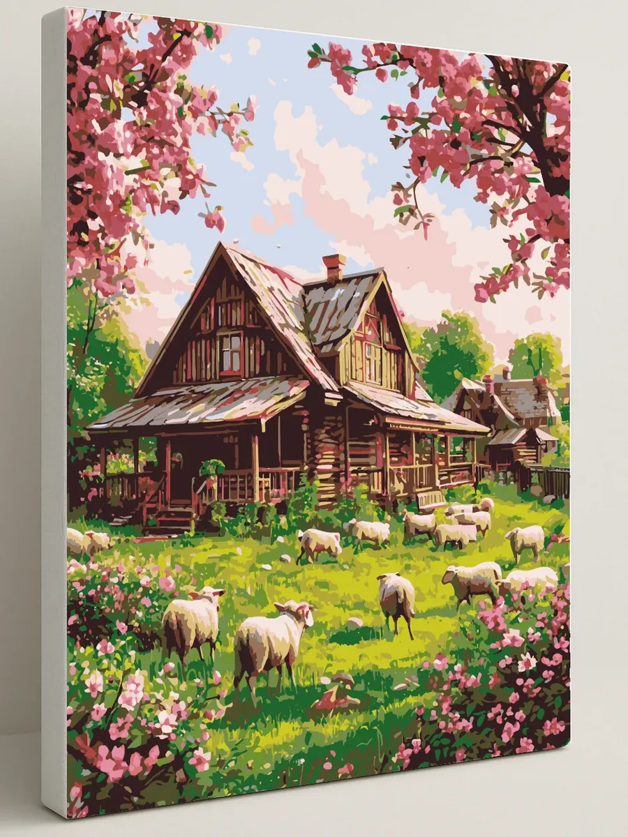 Картина по номерам - Весенний вечер в дер. Курилкино — 40×50 см