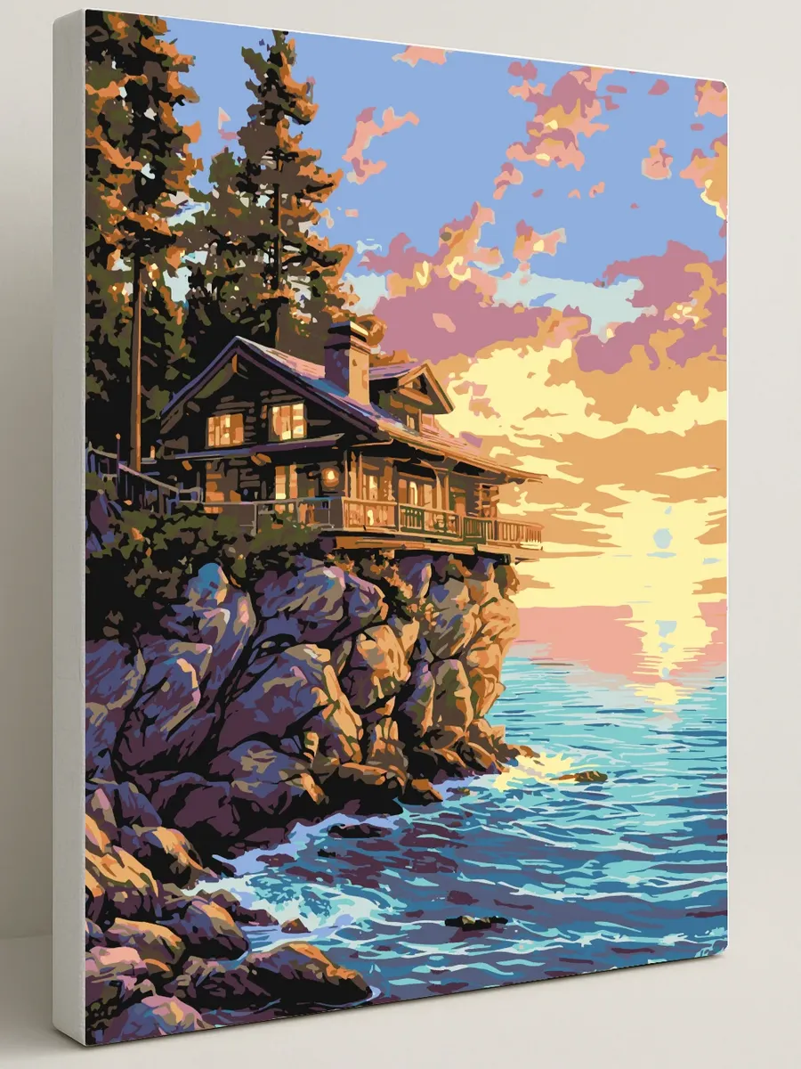 Картина по номерам - Домик на скале — 40×50 см