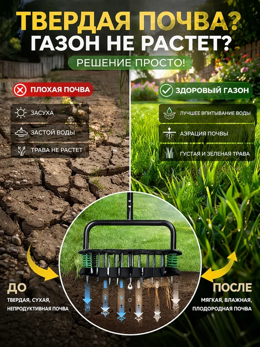 аэратор газона ручной с пружиной скарификатор садовый, вариант, фото 2