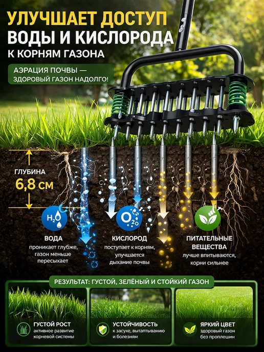 аэратор газона ручной с пружиной скарификатор садовый, вариант, фото 3