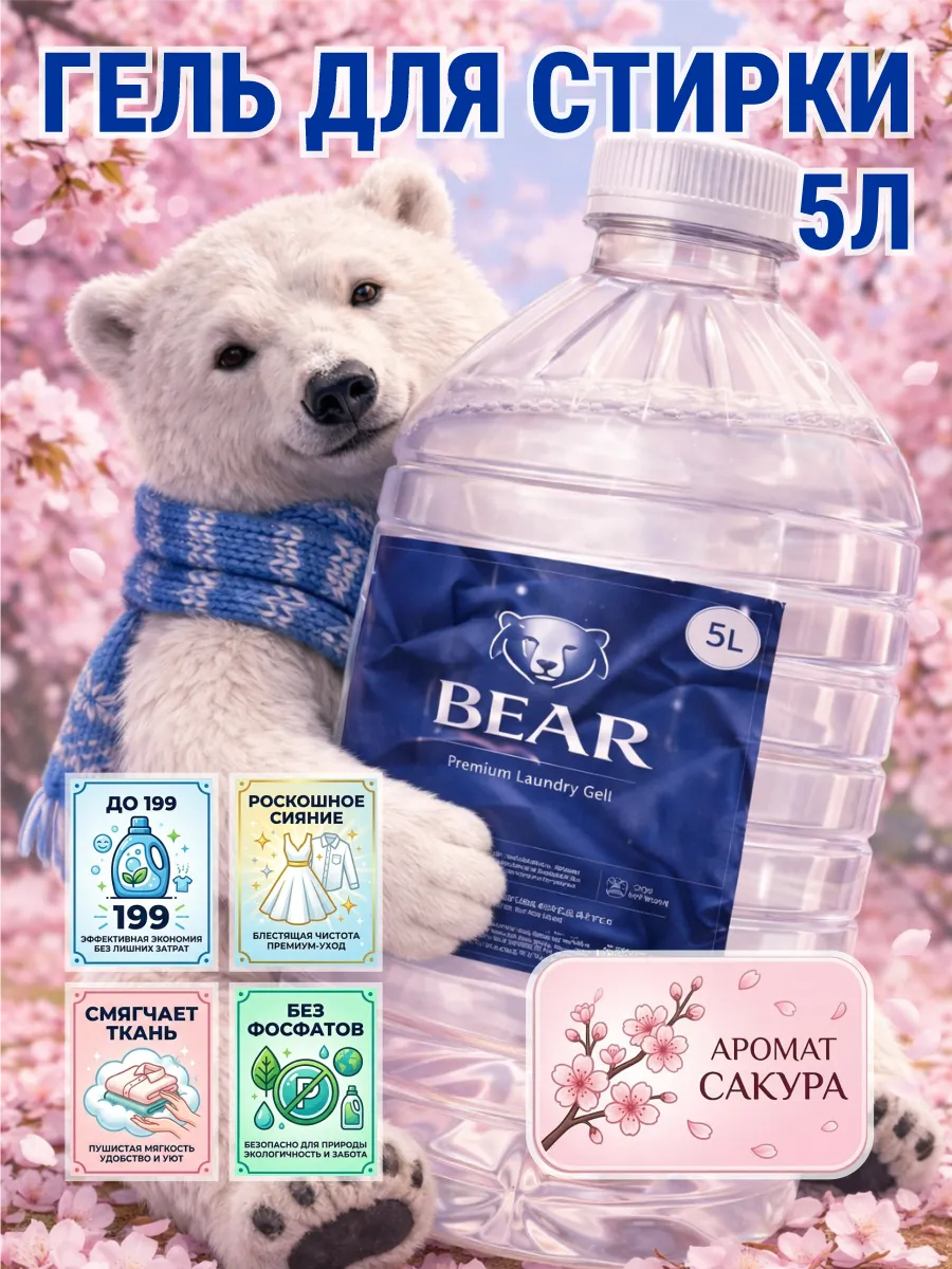 Гель для стирки BEAR 5 л аромат сакура