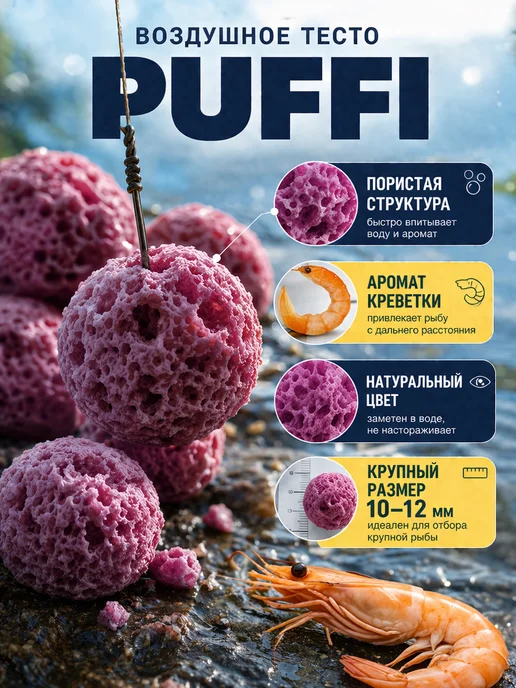 Family Joys Home Плавающее тесто PUFFI MAXI Креветка, 10-12 мм, 15 г, 15 г, фото 4