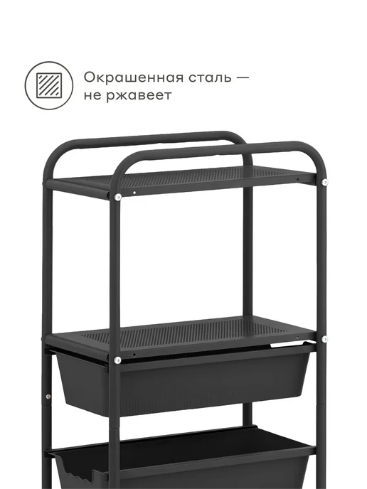 Pragma Этажерка на колёсиках Anpum с выдвижными ящиками, черный, фото 4