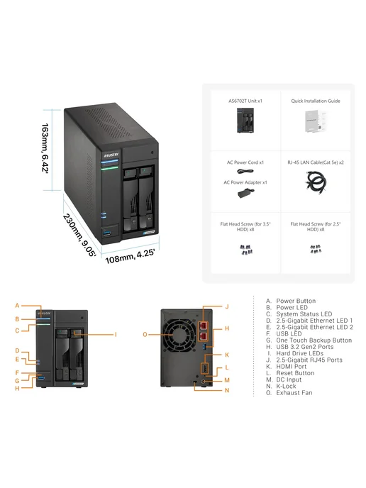 Сетевое хранилище ASUSTOR Lockerstor 2 Gen 2 NAS, 2 отсека, черный, фото 2