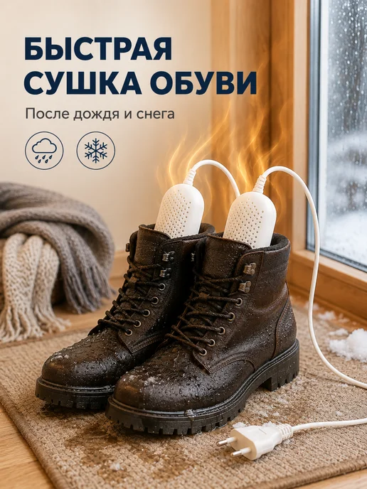 Сушилка для обуви электрическая, 2 нагревателя, 110–240 В, белый, фото 2