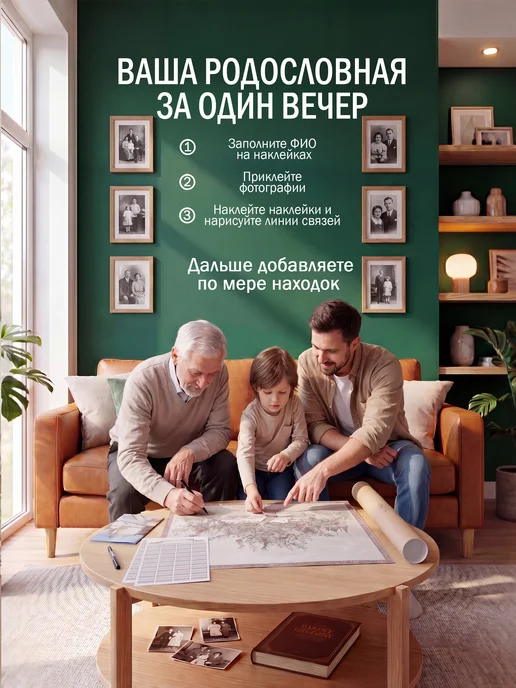 FAMILY ALBUM Генеалогическое древо семьи. Плакат с наклейками, бежевый, фото 3