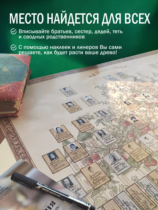 FAMILY ALBUM Генеалогическое древо семьи. Плакат с наклейками, бежевый, фото 4