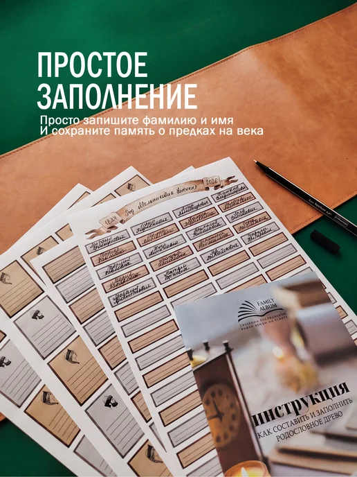 FAMILY ALBUM Генеалогическое древо семьи. Плакат с наклейками, бежевый, фото 7