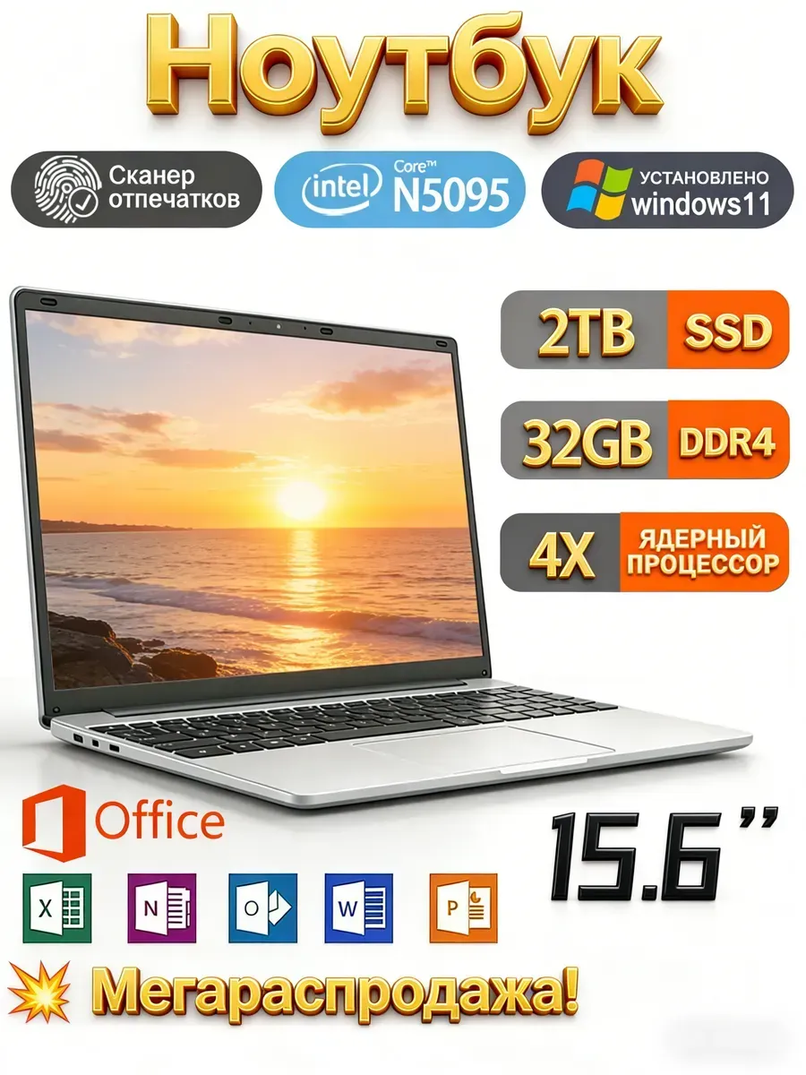 32ГБ 2ТБ Ноутбук SSD для офиса премиальный Intel 15.6