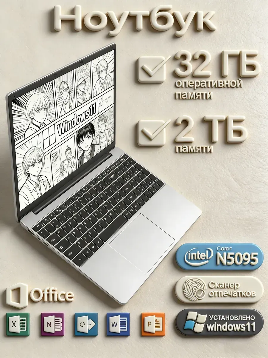 Мощный Ноутбук 32ГБ 2TБ Intel Windows 10 Для Учебы