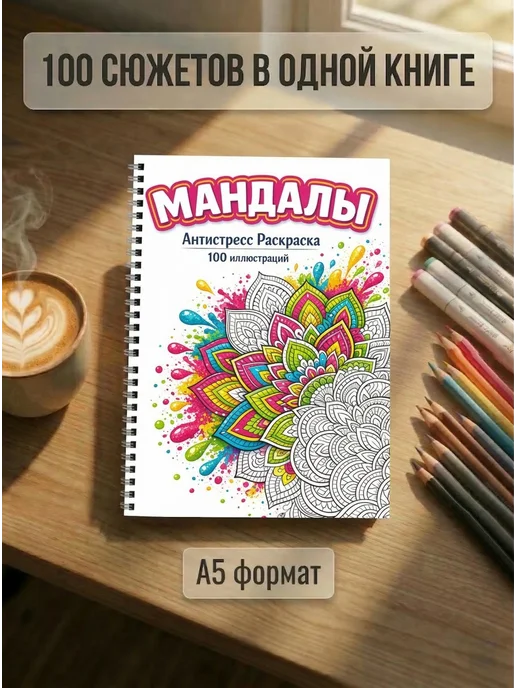 Stickybook Раскраска антистресс взрослая для девочек, Мандалы, вариант
