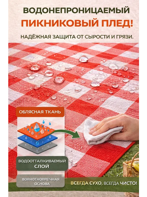 Плед для пикника, красный, фото 3