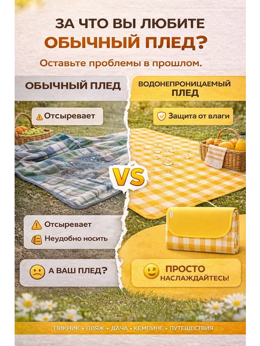 Плед для пикника, желтый, фото 2