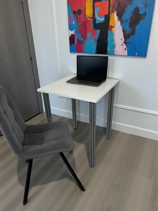 RostovStol Стол дизайнерский игровой Белый, 60*60 см. Ножки хром, 60x60 см