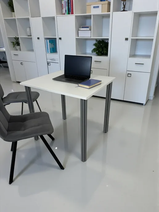 RostovStol Стол дизайнерский игровой Белый, 60*60 см. Ножки хром, 80x70 см