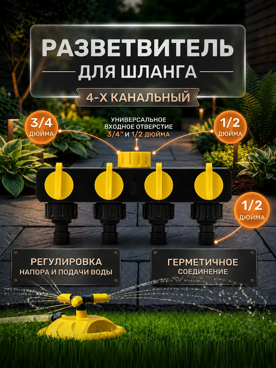 Разветвитель для шланга с кранами садовый тройник коннектор